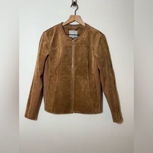 Soia & Kyo Regna 100% Pig Suede Fitted Jacket in Camel Stretch Panels Size Large